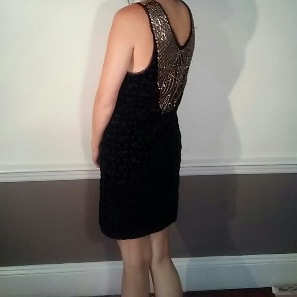 Free people black velvet pattern beaded back dress